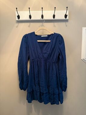 Abercrombie & Fitch Navy Blue Long Sleeve Tiered Dress